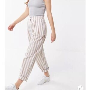 Urban Outfitters Percy Pleated High Rise Tapered Pants Tan White Stripe Womens 2
